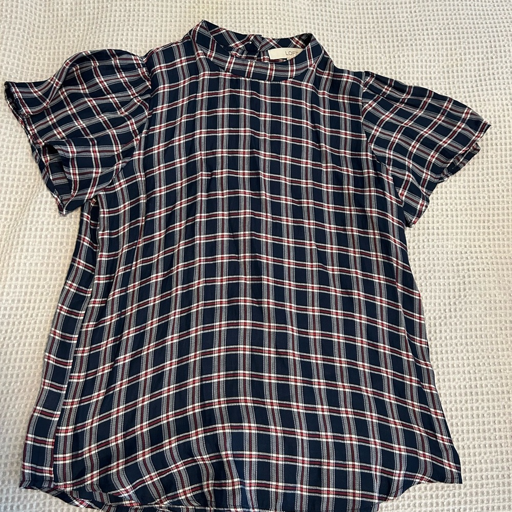 Plaid Short Sleeve Blouse